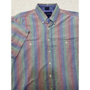 JJ Oliver Men's L Cotton Vertical Stripe Multi Color Short Slv Button Down Shirt